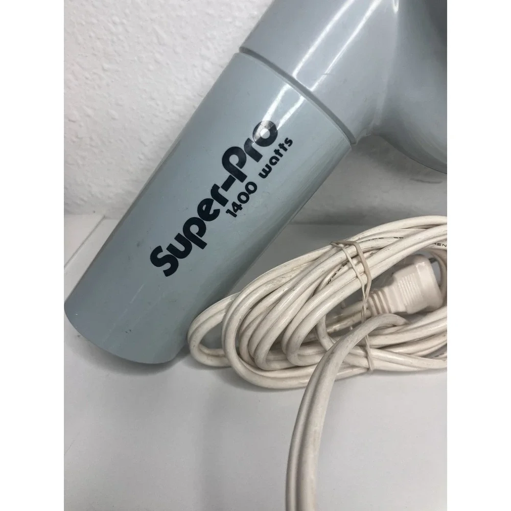 Vintage Blow Dryer Super-Pro 1400 Watts Hair Dryer Dusty Blue Tested Works